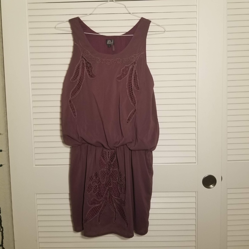 Very J Purple Blouson Dress with Flower Detail